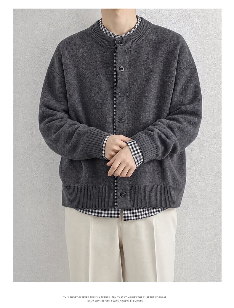 빛 럭셔리 오래된 돈 바람 페이크 레이어드 체크무늬 스웨터 남자 오픈 가디건 스웨터 조수 브랜드 커플 느긋한 재킷 청년 니트 스웨터 상세 이미지 12