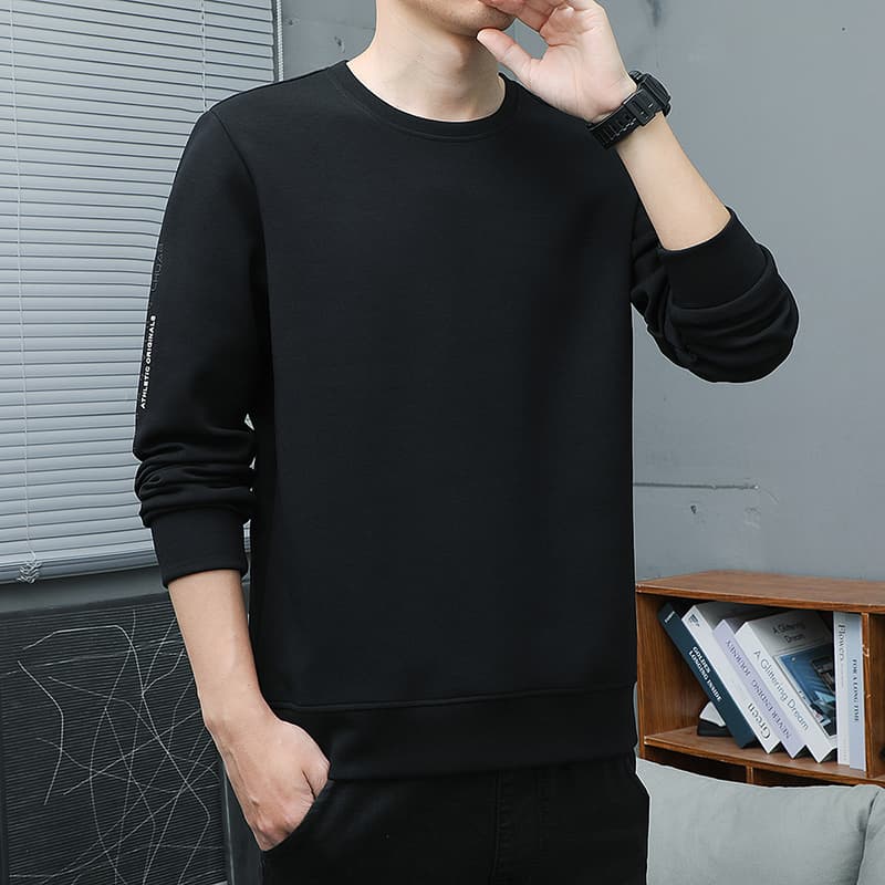 새로운 패션 캐주얼 후드티 남자 루즈핏 편안함 긴팔 티셔츠 패션 다용도 맨위 긴팔 라운드 넥 기본 셔츠 이미지 3