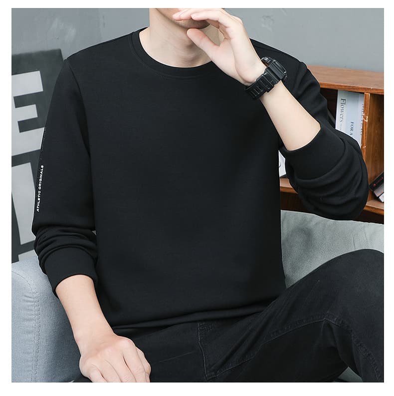 새로운 패션 캐주얼 후드티 남자 루즈핏 편안함 긴팔 티셔츠 패션 다용도 맨위 긴팔 라운드 넥 기본 셔츠 상세 이미지 13