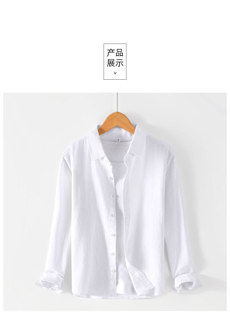 고급 센스 봄 가을 새로운 면 린넨 긴팔 셔츠 루즈핏 다용도 편안함 캐주얼 재킷 미니멀리즘 트렌드 맨위 상세 이미지 9