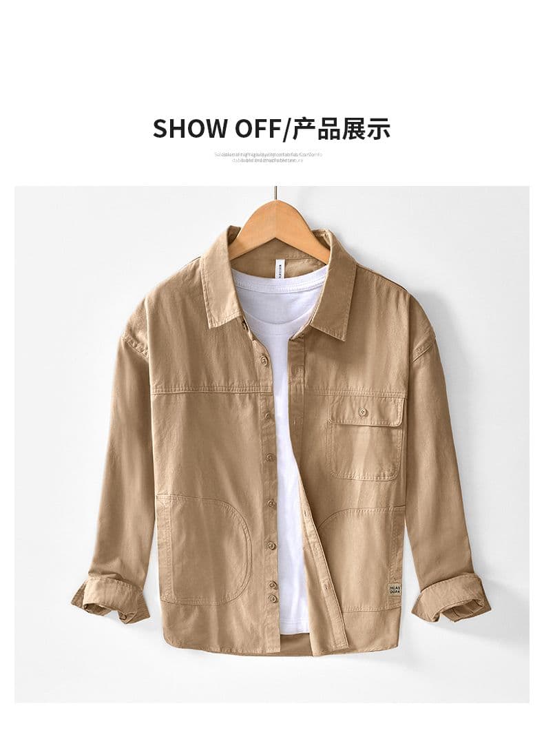 순면 새로운 남성 높음 제품 일본식 미니멀리즘 캐주얼 단색 주머니 셔츠 레트로 다용도 긴팔 루즈핏 재킷 상세 이미지 7