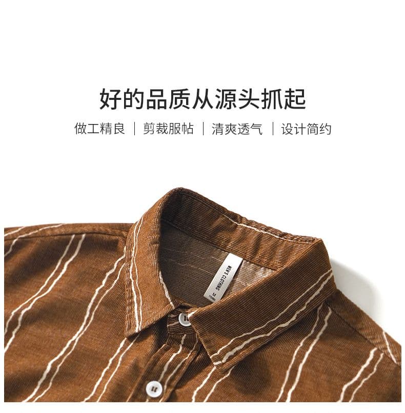 봄 가을 루즈핏 남성 순면 미니멀리즘 캐주얼 스트라이프 긴팔 셔츠 레트로 패션 워크웨어 셔츠 패션 맨위 상세 이미지 5