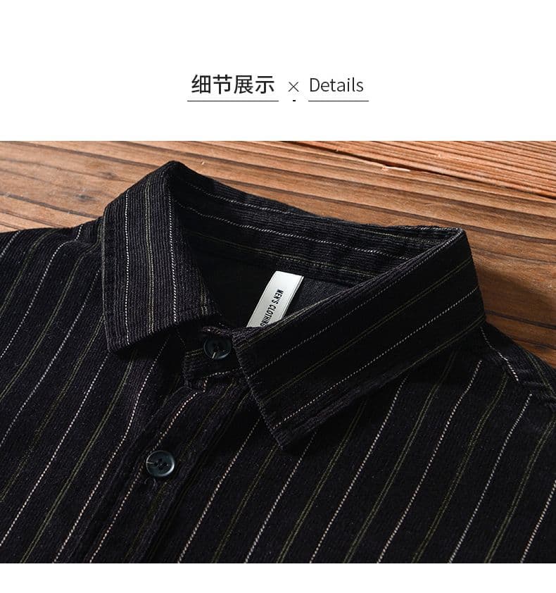 순면 남성 봄 가을 일본식 레트로 스트라이프 긴팔 셔츠 루즈핏 캐주얼 맨위 다용도 잘 생긴 패션 셔츠 상세 이미지 12