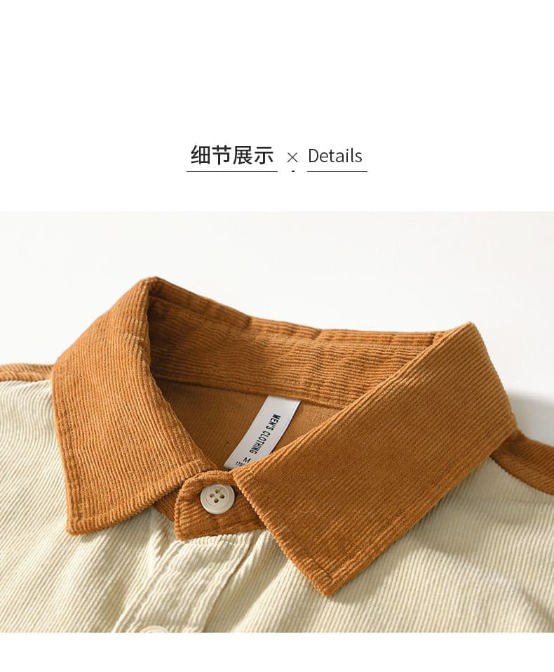 봄 가을 남성 새로운 레트로 코듀로이 셔츠 주머니 순면 쉬운 알아서해라. 셔츠 캐주얼 폴로 칼라 패치워크 재킷 상세 이미지 12
