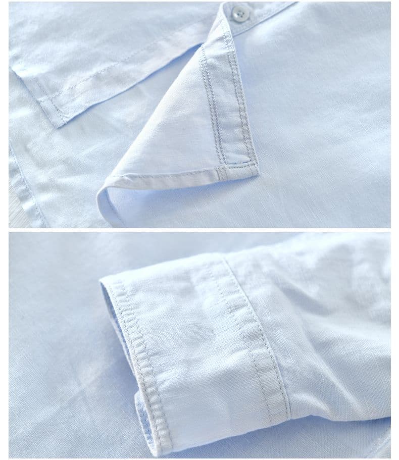 남성 새로운 봄 가을 단색 셔츠 면 린넨 캐주얼 패션 폴로 칼라 긴팔 캐주얼 다용도 셔츠 루즈핏 재킷 상세 이미지 6