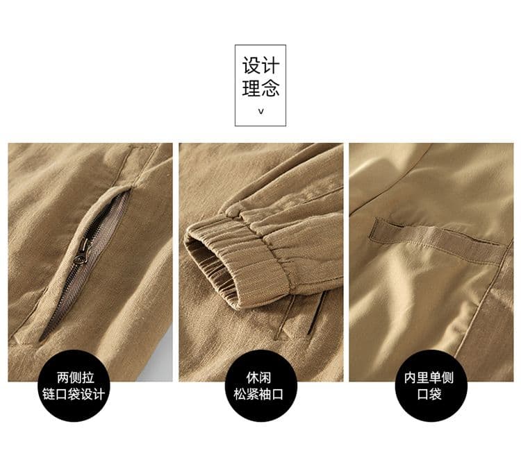 남성 봄 가을 새로운 오래된 돈 바람 면 린넨 캐주얼 재킷 아메리칸 야외 출퇴근 단색 재킷 루즈핏 맨위 상세 이미지 3