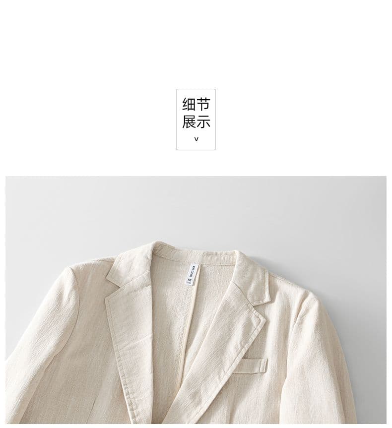 높은 품질 남성 새로운 루즈핏 캐주얼 레트로 면 린넨 정장 비즈니스 플랫 거절 칼라 단색 봄 가을 맨위 재킷 상세 이미지 14