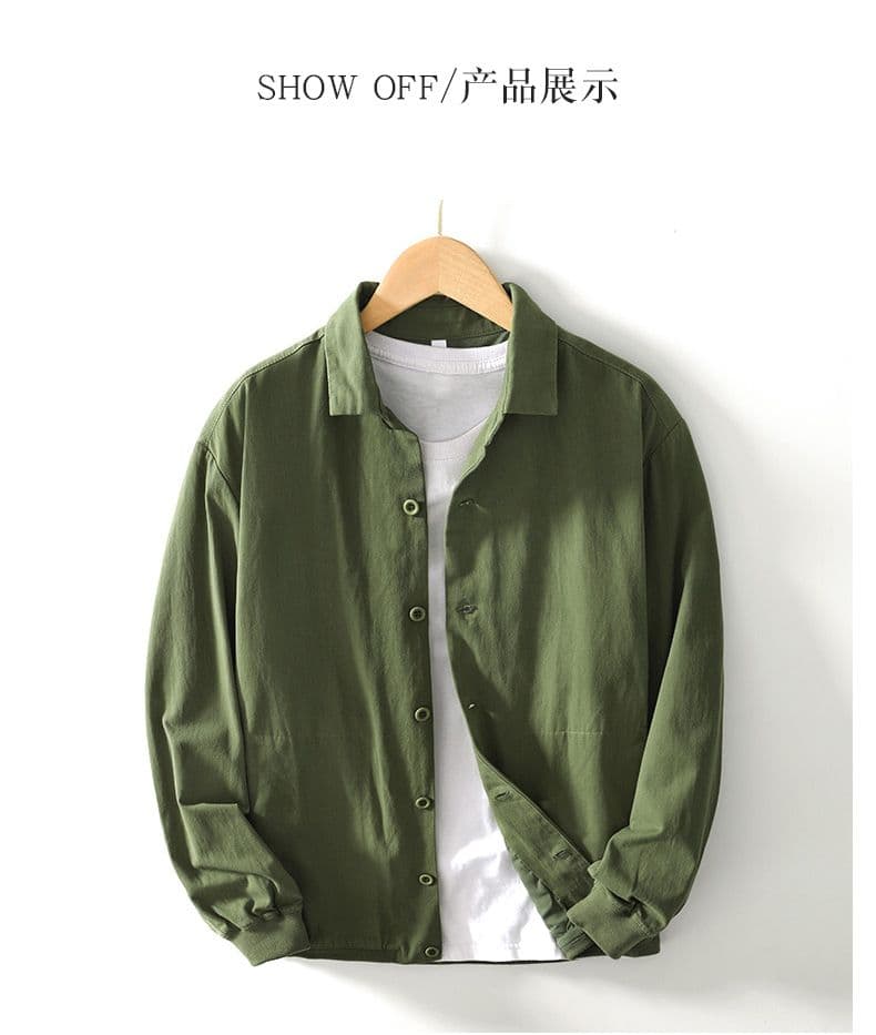 남성 새로운 순면 봄 가을 단색 긴팔 셔츠 재킷 레트로 루즈핏 캐주얼 주머니 높은 품질 셔츠 상세 이미지 7