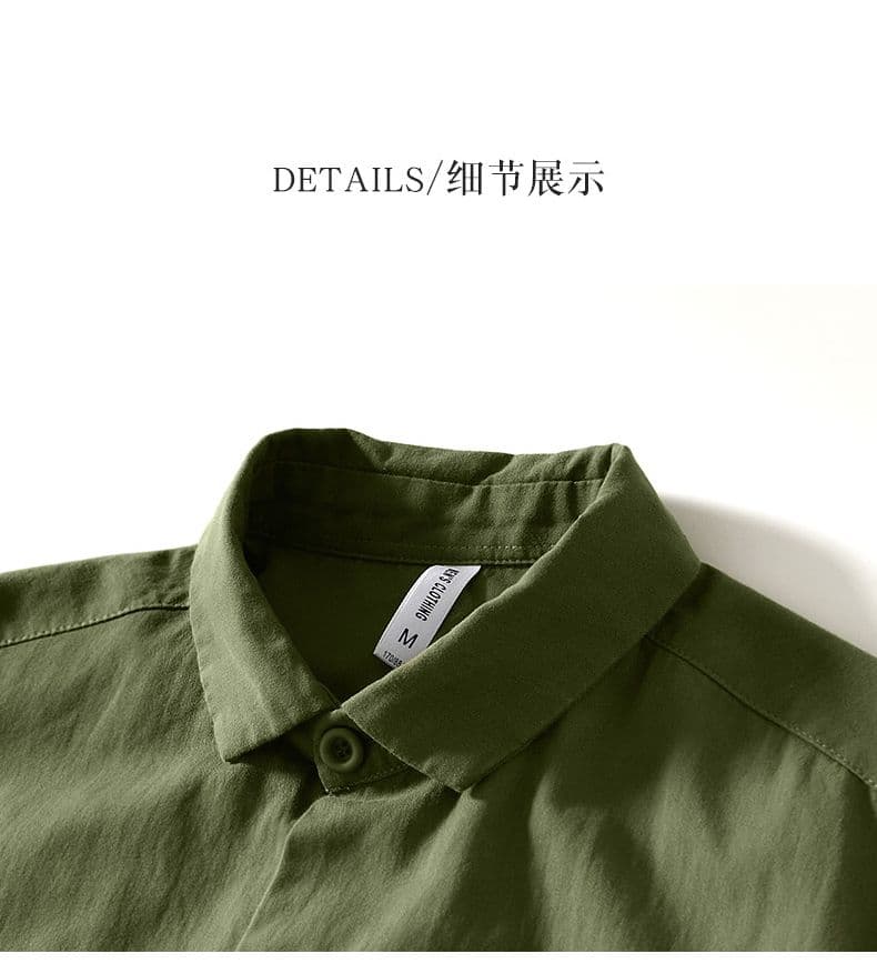 남성 새로운 순면 봄 가을 단색 긴팔 셔츠 재킷 레트로 루즈핏 캐주얼 주머니 높은 품질 셔츠 상세 이미지 12