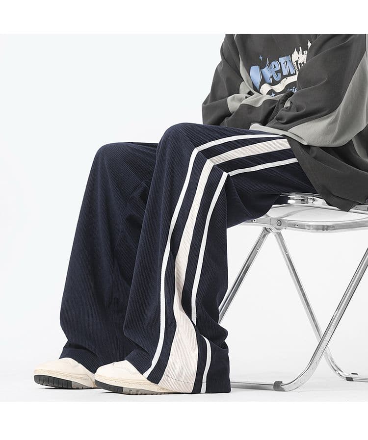 새로운 가을 겨울 코듀로이 바지 조수 브랜드 항구 바람 바닥 청소 바지 루즈핏 스트레이트 캐주얼 바지 소년 패션 운동 바지 상세 이미지 37