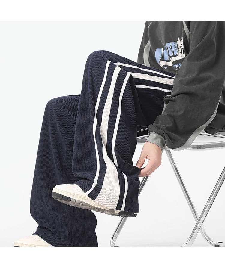 새로운 가을 겨울 코듀로이 바지 조수 브랜드 항구 바람 바닥 청소 바지 루즈핏 스트레이트 캐주얼 바지 소년 패션 운동 바지 상세 이미지 38