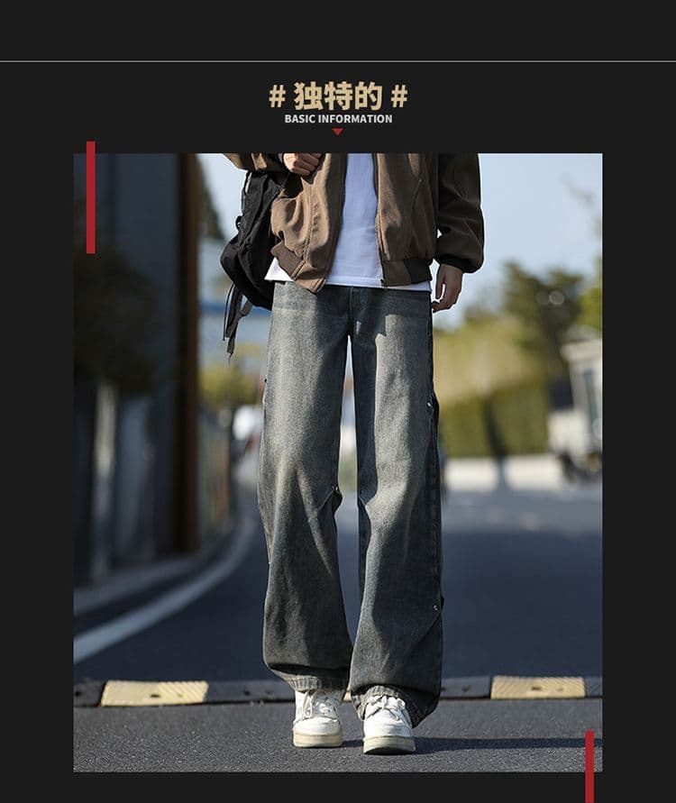 새로운 사계절 워시 물 바닥 청소 청바지 아메리칸 레트로 공개 에디션 항구 바람 루즈핏 스트레이트 바지 워크웨어 팬츠 긴 바지 상세 이미지 3