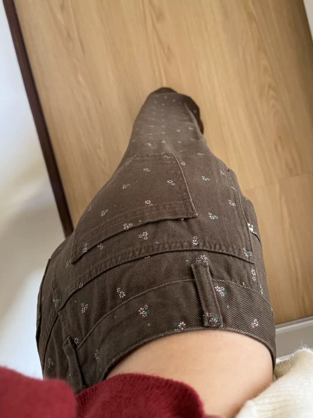 한 부서 착용 가져 가라. 브라운 꽃무늬 스트레이트 청바지 여성 하이웨이스트 루즈핏 슬림해 보이는 도루 센스 캐주얼 와이드 레그 팬츠 상세 이미지 2