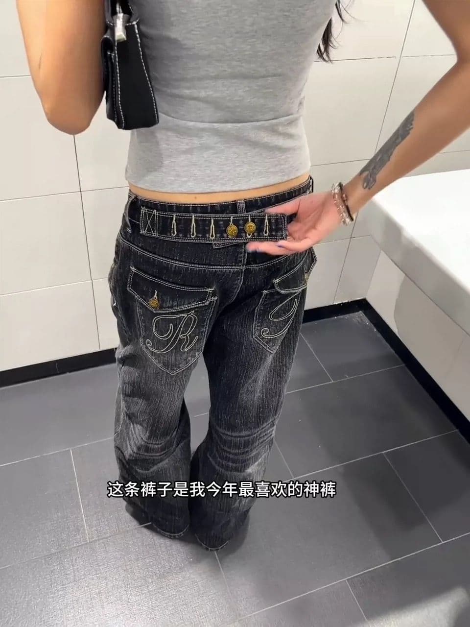 아메리칸 레트로 파리 버클 디자인 대나무 마디 청바지 남녀 워싱 스트레이트 루즈핏 다용도 긴 바지 ins 상세 이미지 8