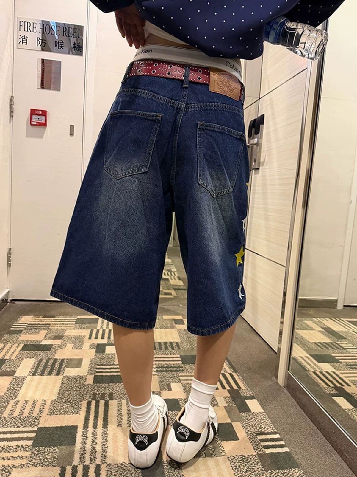 아메리칸 레트로 별 자수 워싱 데님 7부 바지 여름 남녀 루즈핏 캐주얼 다용도 반바지 이미지 2