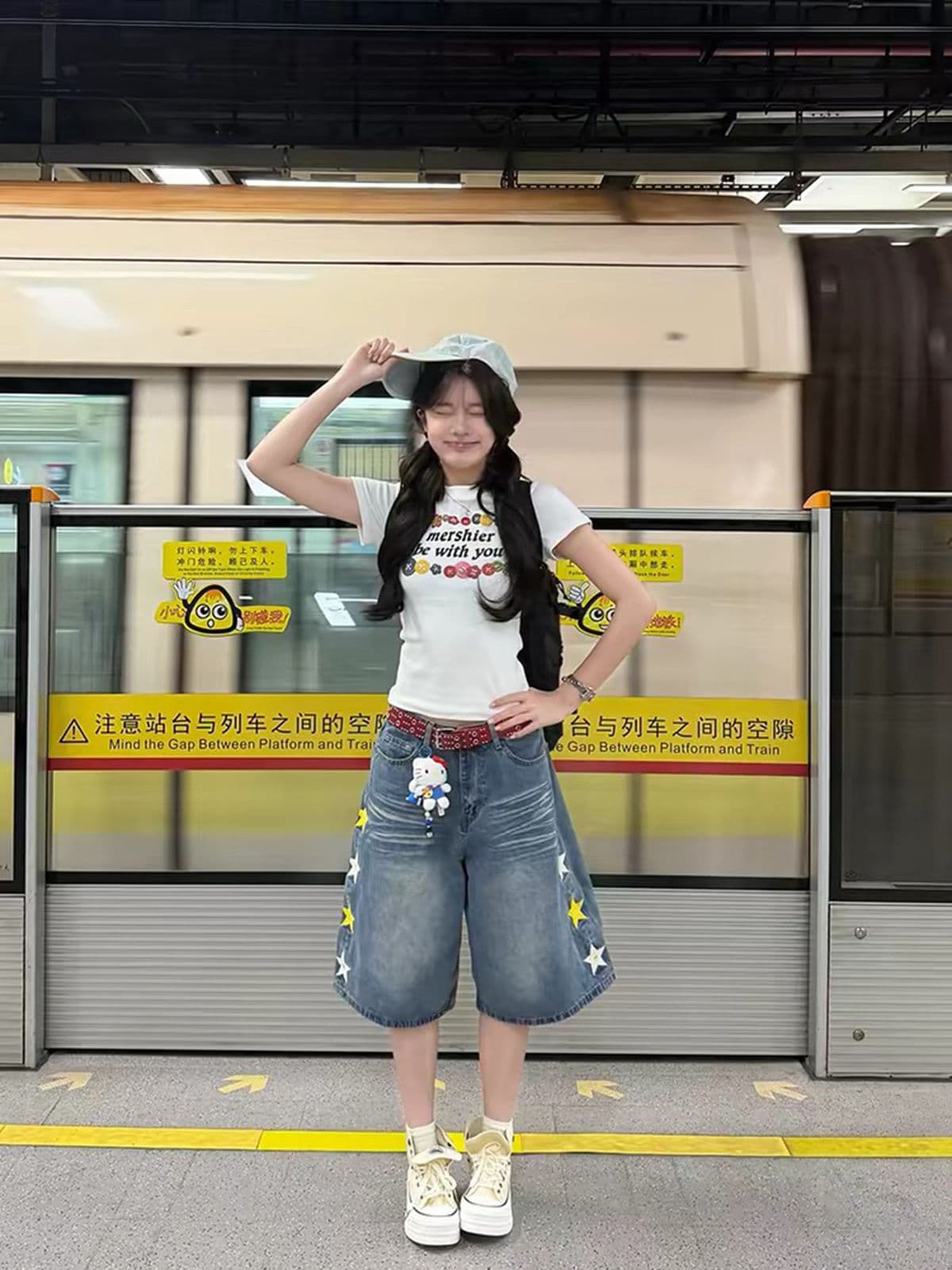 아메리칸 레트로 별 자수 워싱 데님 7부 바지 여름 남녀 루즈핏 캐주얼 다용도 반바지 상세 이미지 6