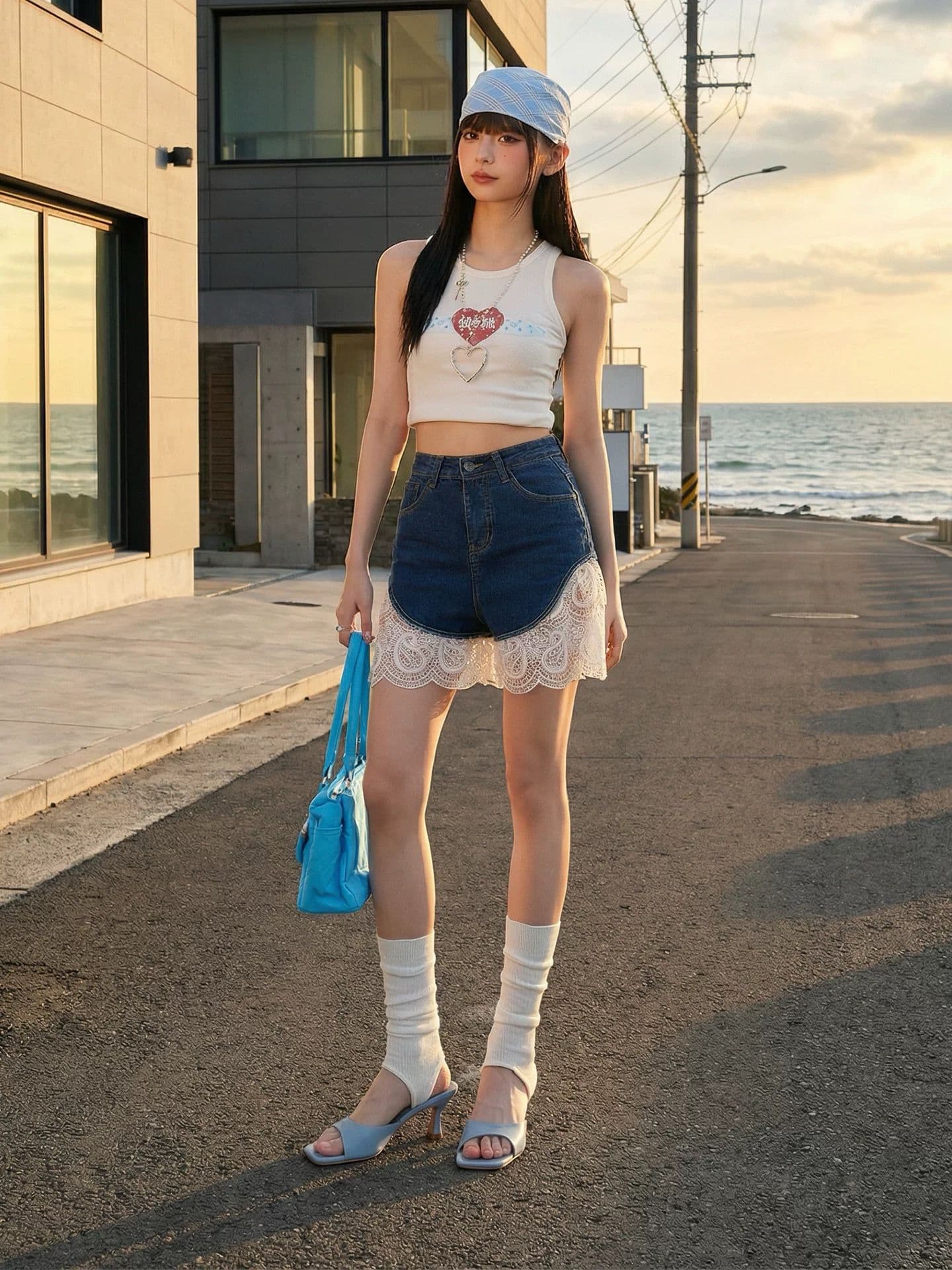 작은 대중 디자인 센스 레이스 조각 데님 반바지 여성 2026 여름 폭발 하이웨이스트 Chic 슬림해 보이는 바지 이미지 4