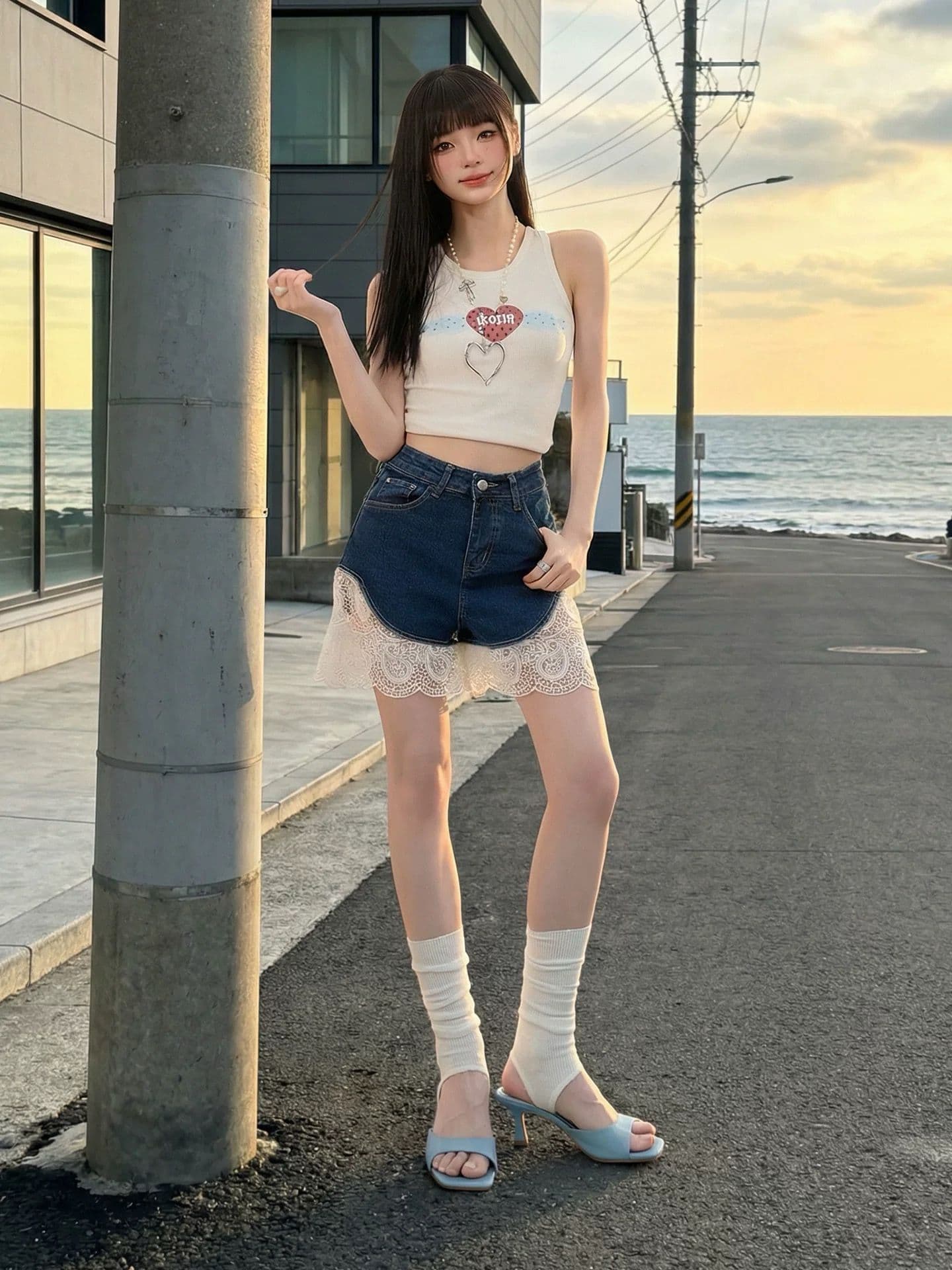 작은 대중 디자인 센스 레이스 조각 데님 반바지 여성 2026 여름 폭발 하이웨이스트 Chic 슬림해 보이는 바지 이미지 2
