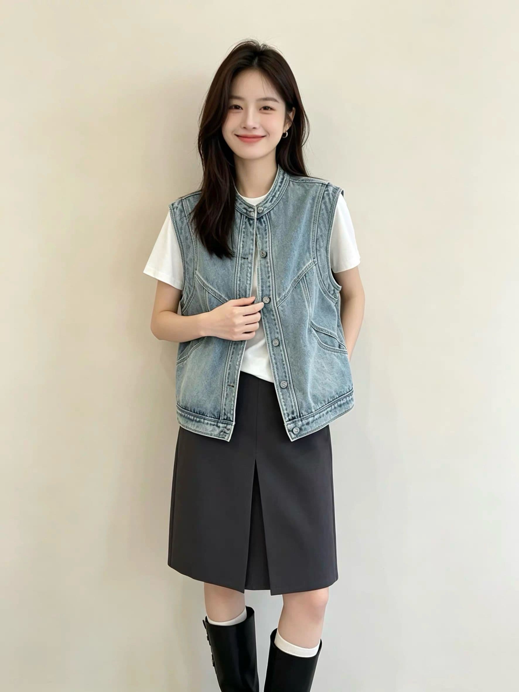 슈퍼 잘 생긴 패션 데님 조끼 여자 세련된 외국 가스 2026 봄 새로운 다용도 어깨 조끼 자켓 맨위 이미지 3