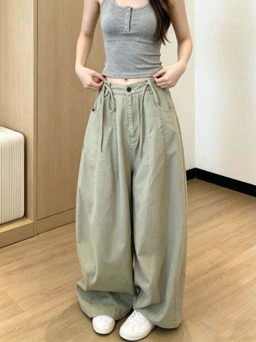 아메리칸 레트로 펌프 로프 워크웨어 청바지 여성 2026 여름 새로운 핫걸 다용도 캐주얼 한 마디 대 와이드 레그 팬츠 상세 이미지 1