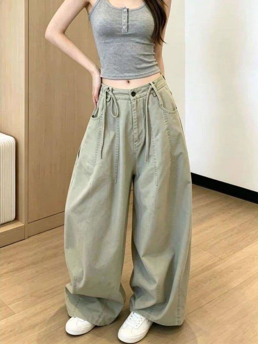 아메리칸 레트로 펌프 로프 워크웨어 청바지 여성 2026 여름 새로운 핫걸 다용도 캐주얼 한 마디 대 와이드 레그 팬츠 상세 이미지 2