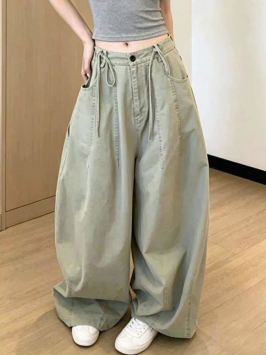 아메리칸 레트로 펌프 로프 워크웨어 청바지 여성 2026 여름 새로운 핫걸 다용도 캐주얼 한 마디 대 와이드 레그 팬츠 상세 이미지 4