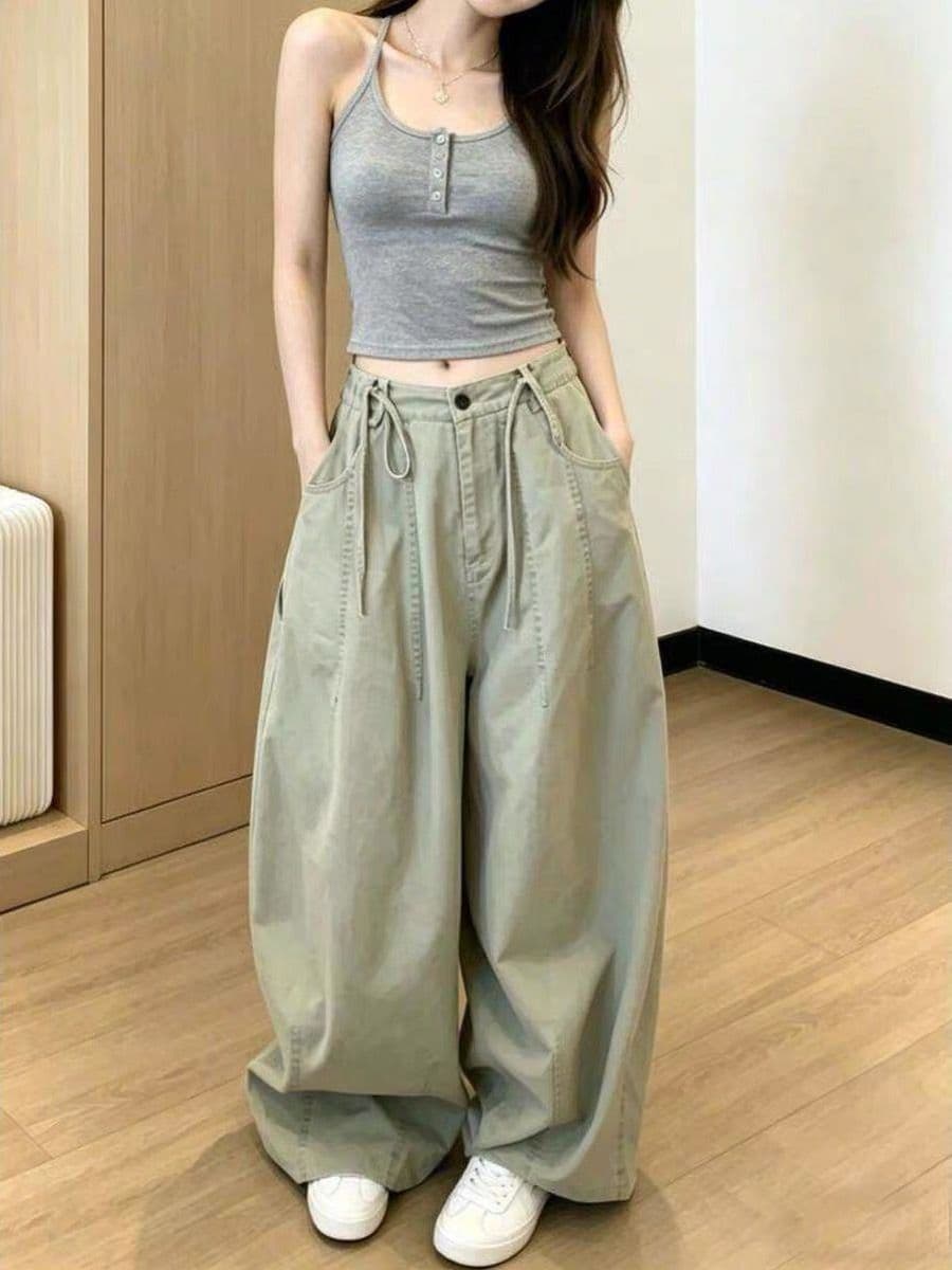 아메리칸 레트로 펌프 로프 워크웨어 청바지 여성 2026 여름 새로운 핫걸 다용도 캐주얼 한 마디 대 와이드 레그 팬츠 상세 이미지 5