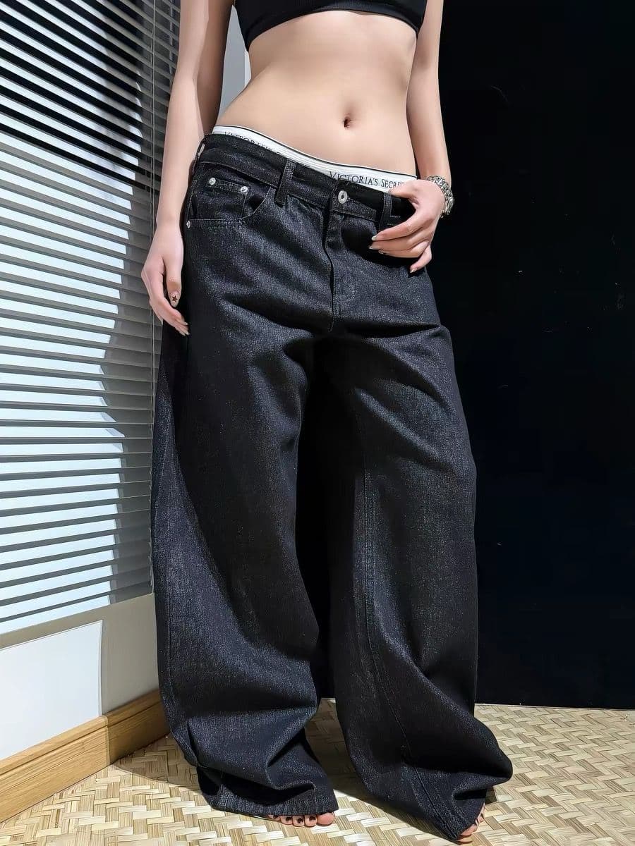 2026 여름 새로운 아메리칸 레트로 디자인 센스 막대기 가죽 무거운 작업 자수 십자가 징 넓은 다리 청바지 여성 상세 이미지 4