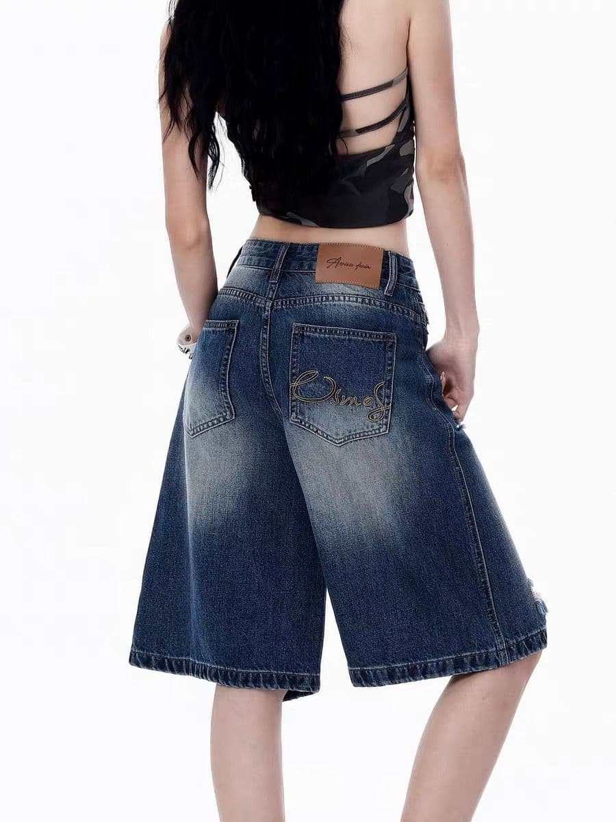 아메리칸 레트로 찢어진 부분 넓은 다리 청바지 여성 2026 여름 루즈핏 슬림해 보이는 오부 바지 높음 거리 바람 얇은 스타일 6 점 이미지 3
