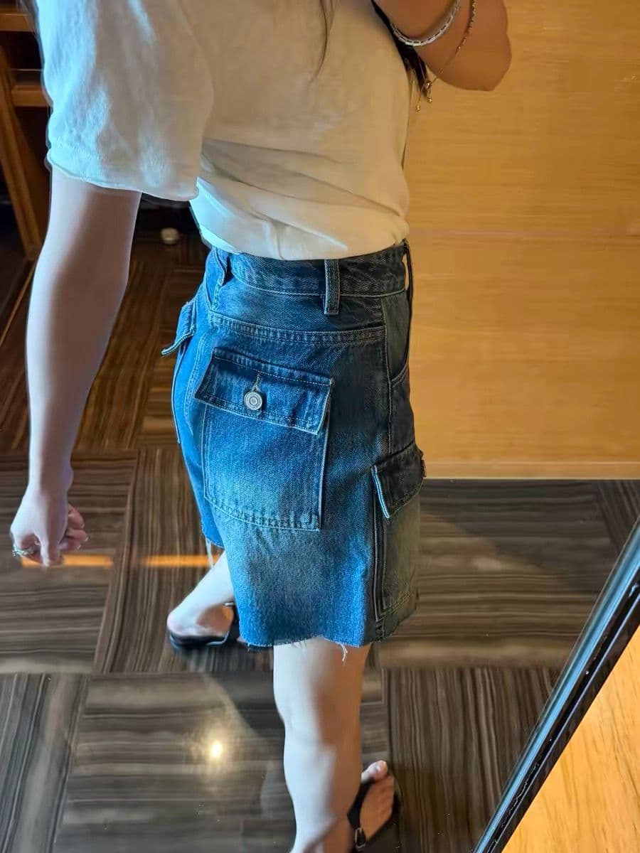 아메리칸 레트로 워크웨어 기타 주머니 5 점 청바지 여성 여름 새로운 하이웨이스트 루즈핏 슬림해 보이는 작은 키 바지 상세 이미지 3