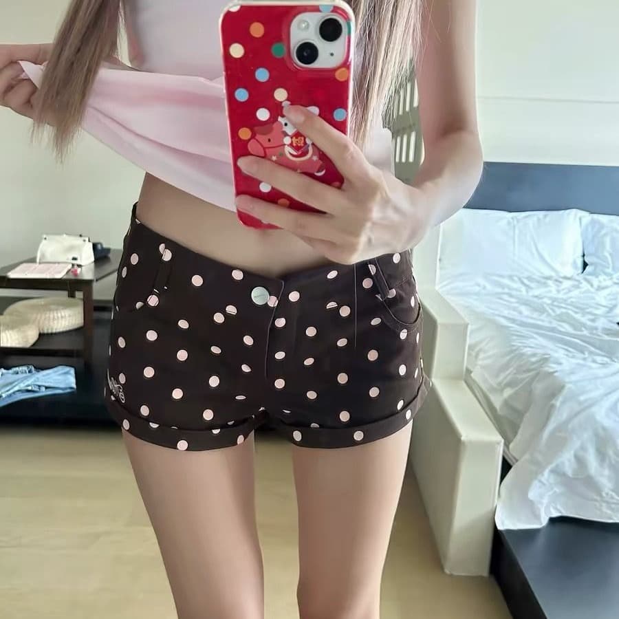 한 부서 레트로 전체 도트 무늬 프린트 스트레이트 3 점 바지 여성 여름 새로운 핫걸 몸매 가꾸기 슬림해 보이는 반바지 이미지 5