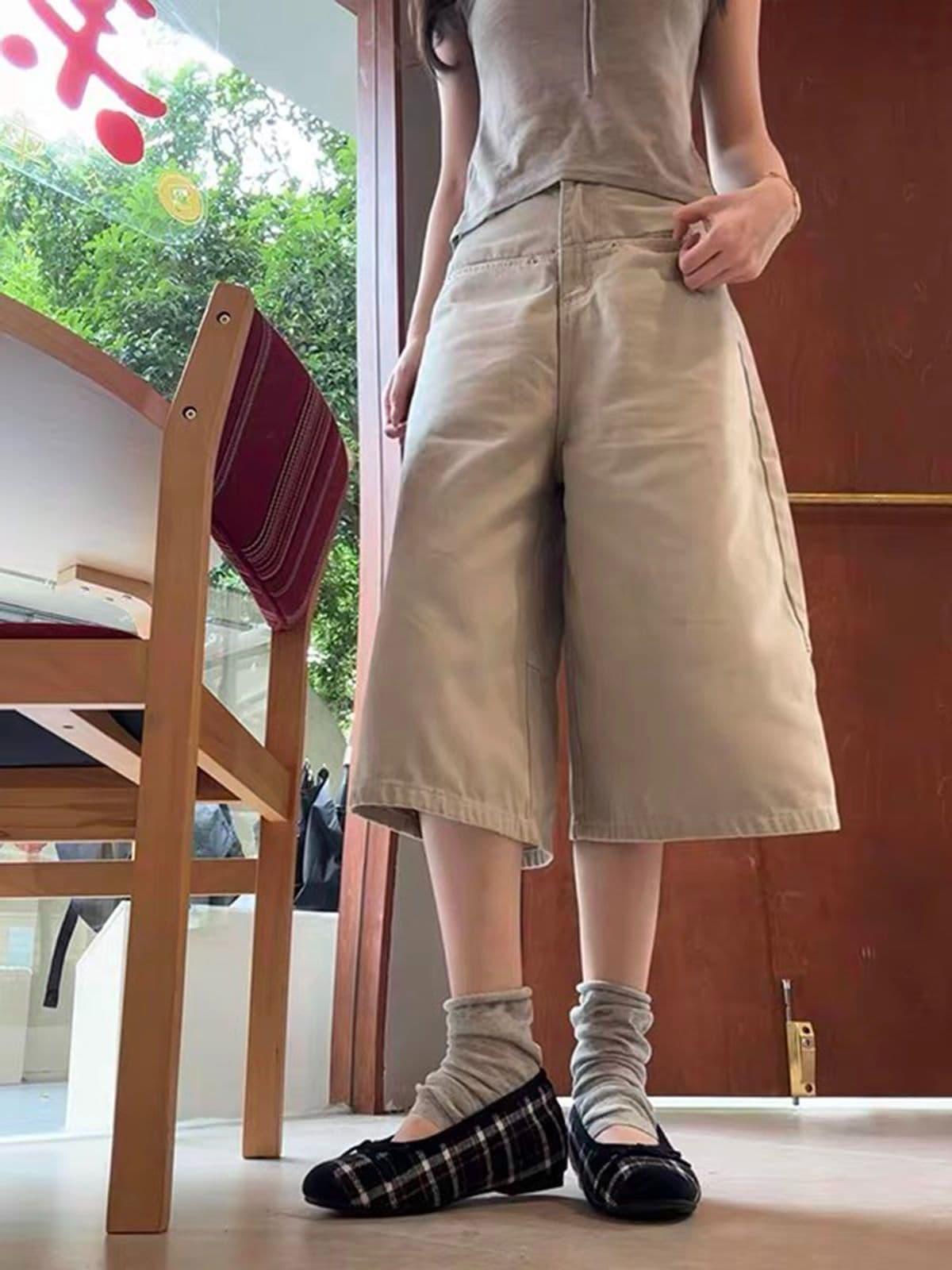 말 7부 바지 감기 느슨함 센스 빛 사람들 착용 가져 가라. 주머니 디자인 센스 마이크로 모통이 칼 청바지 7부 바지 여성 이미지 3