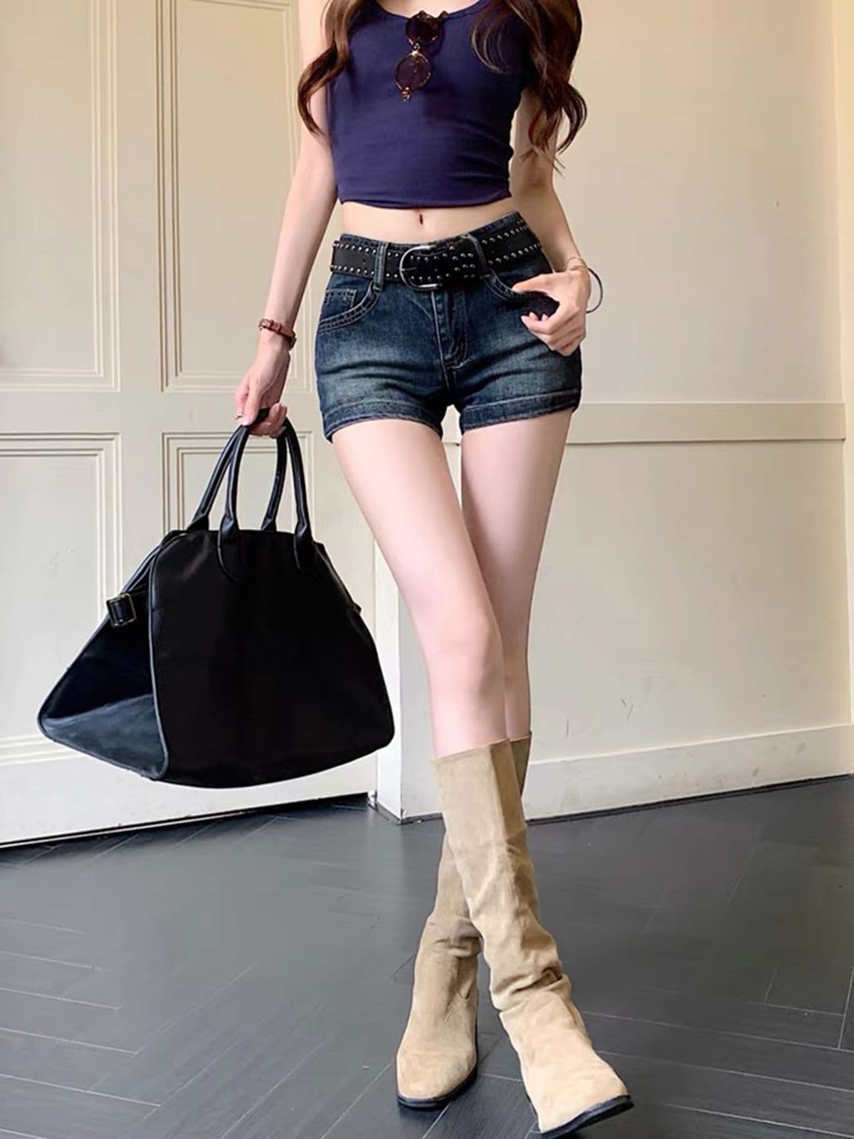 아메리칸 레트로 핫걸 로우 웨이스트 데님 반바지 여성 새로운 여름 주머니 자수 디자인 센스 타이트 타이트 스커트 핫 바지 상세 이미지 4