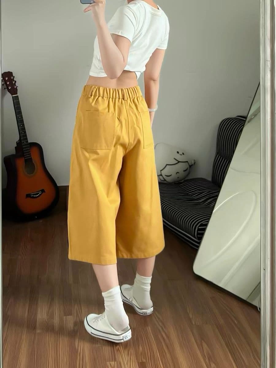 아메리칸 레트로 만화 자수 7부 바지 여성 여름 새로운 재미있는 달콤함 개성 Chic 스트레이트 넓은 다리가 짧다. 바지 상세 이미지 2