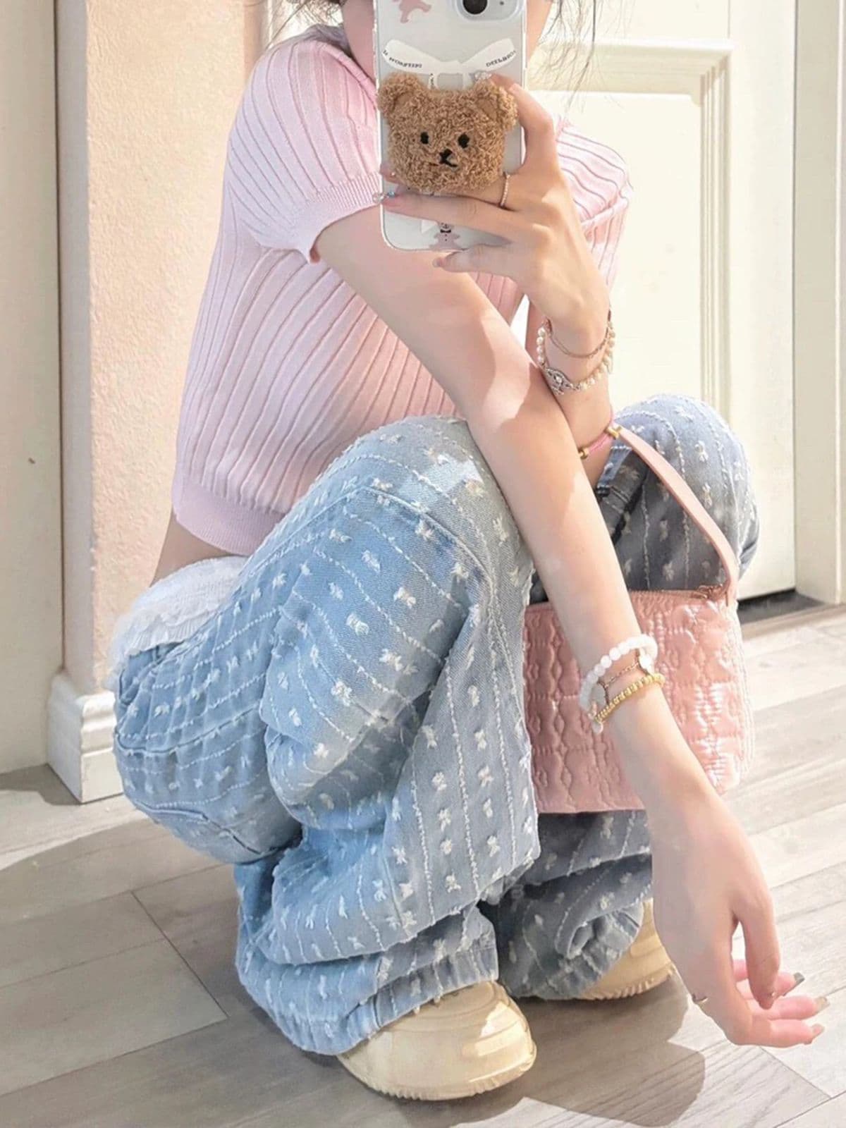 여름 핫걸 새로운 루즈핏 슬림해 보이는 와이드 레그 팬츠 한 부서 레이스 레이스 패치워크 자카드 모통이 칼 청바지 여성 상세 이미지 2