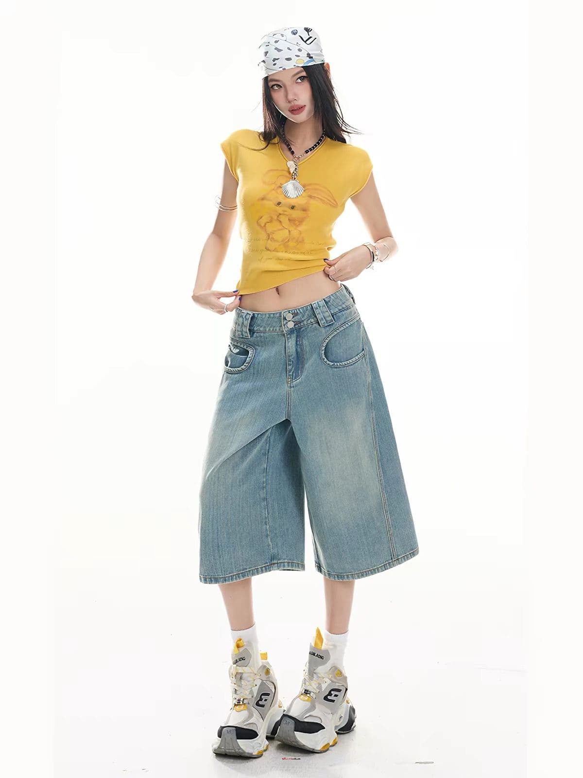 아메리칸 레트로 7 점 데님 반바지 여성 2026 여름 새로운 넓은 다리 슬림해 보이는 작은 키 워크웨어 스트레이트 바지 상세 이미지 2