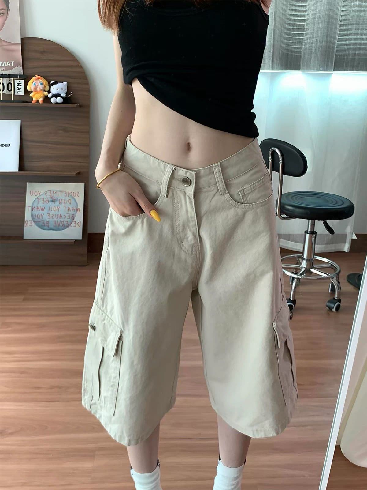 아메리칸 일 와이드 다리 7부 바지 여성 2026 새로운 기타 주머니 디자인 루즈핏 슬림해 보이는 다용도 스트레이트 바지