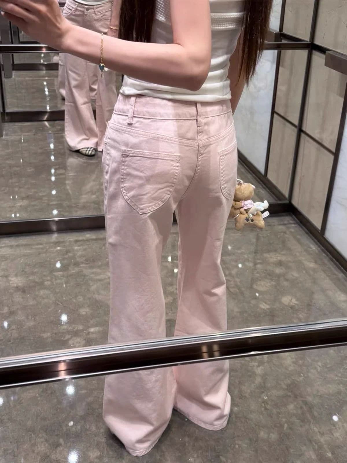 아메리칸 사쿠라 꽃가루 넓은 다리 청바지 여성 2026 새로운 자연 허리 루즈핏 슬림해 보이는 도파민 다용도 스트레이트 팬츠 이미지 3