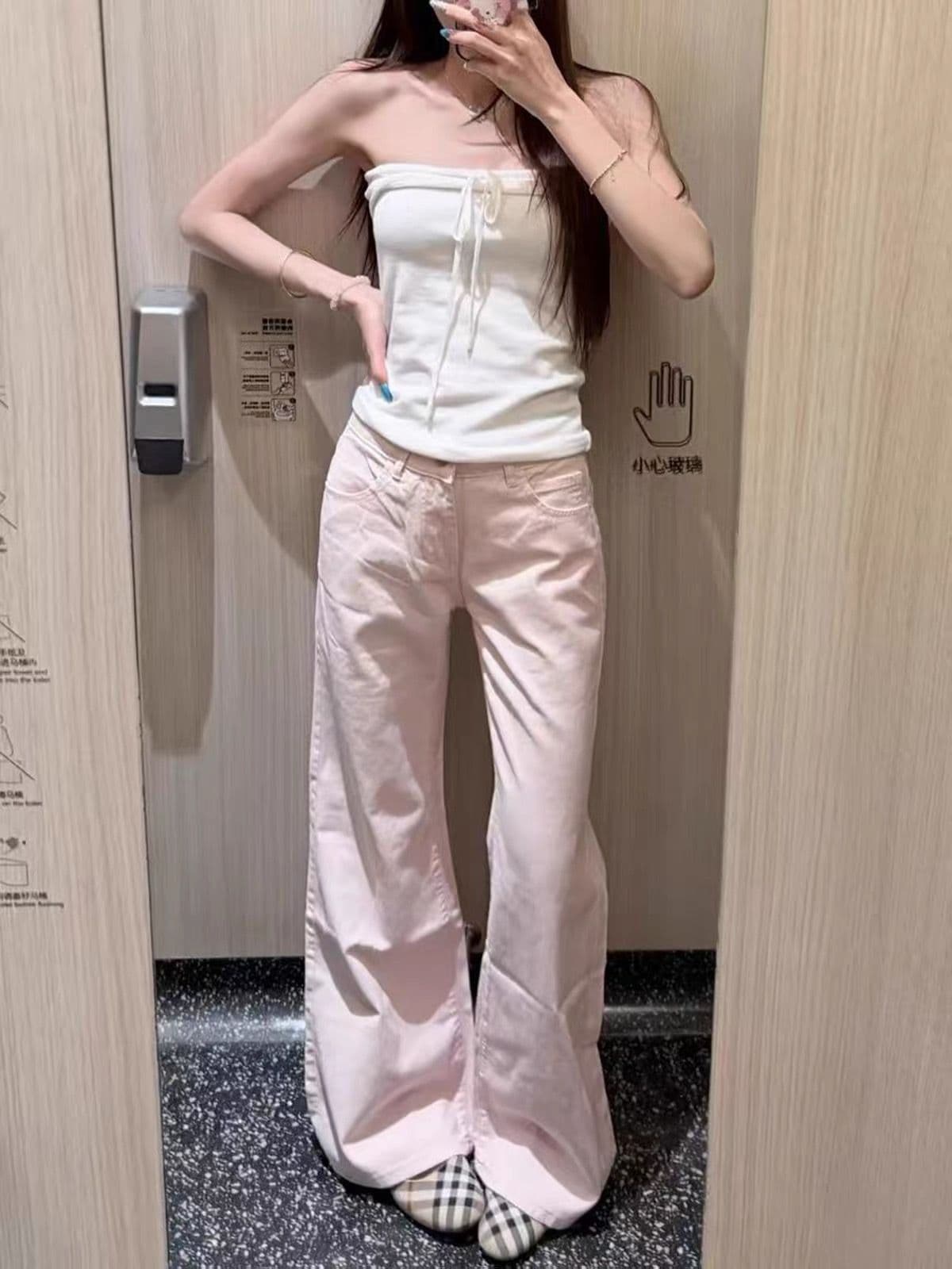 아메리칸 사쿠라 꽃가루 넓은 다리 청바지 여성 2026 새로운 자연 허리 루즈핏 슬림해 보이는 도파민 다용도 스트레이트 팬츠 이미지 2