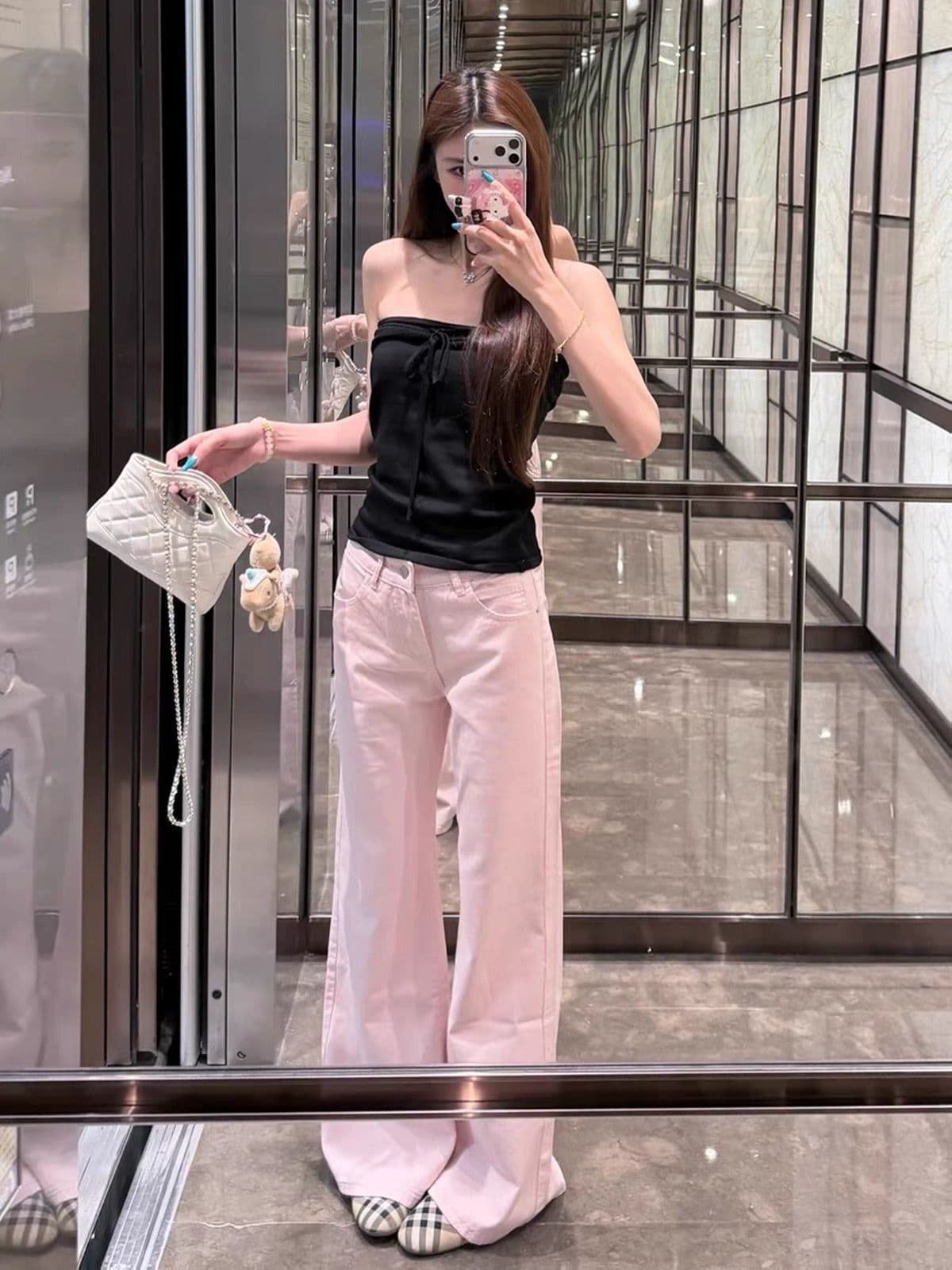 아메리칸 사쿠라 꽃가루 넓은 다리 청바지 여성 2026 새로운 자연 허리 루즈핏 슬림해 보이는 도파민 다용도 스트레이트 팬츠 상세 이미지 3