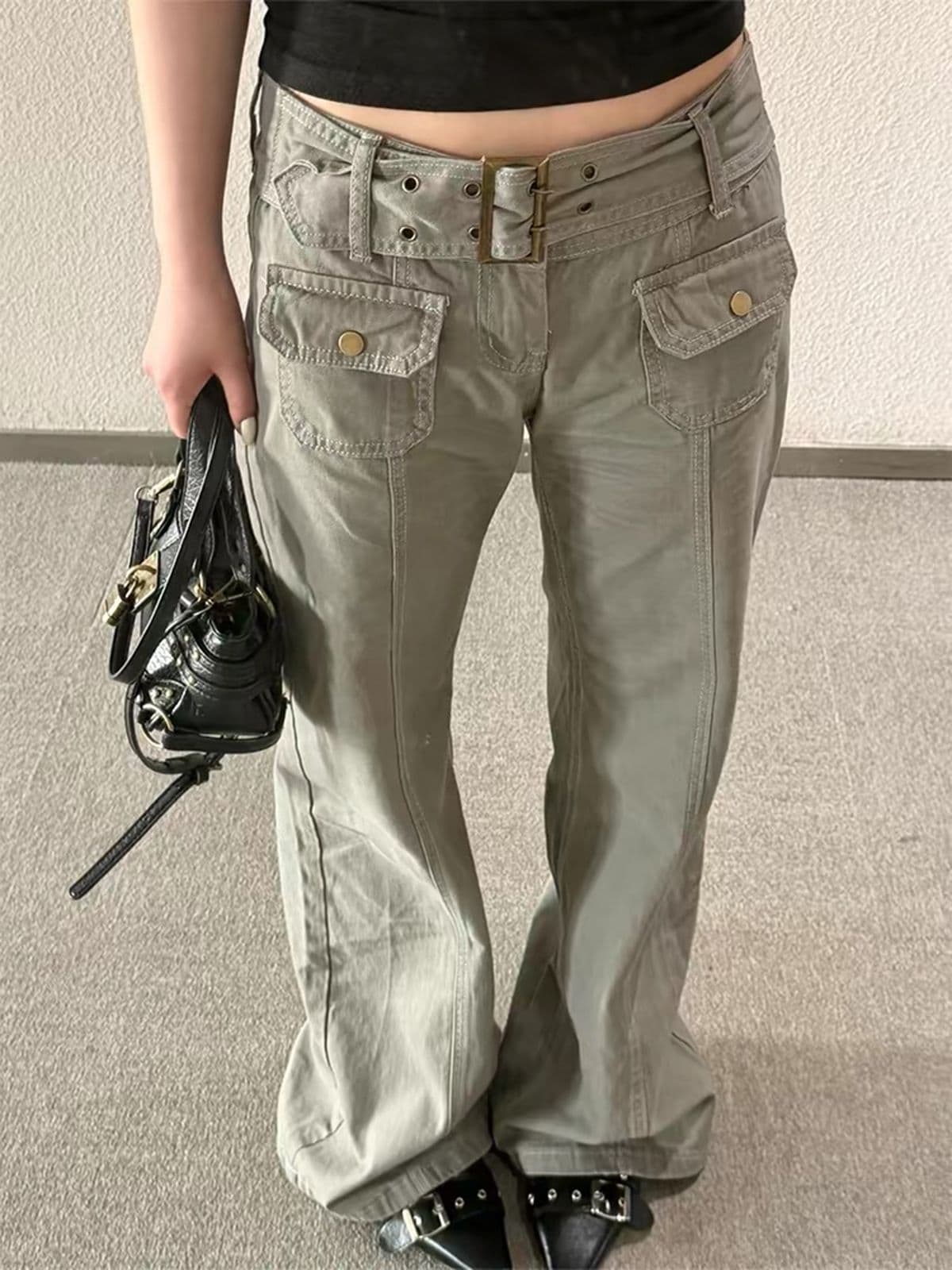 아메리칸 높음 거리 기타 주머니 기능 바람 워크웨어 팬츠 아이들 여름 핫걸 디자인 센스 회색 슬림해 보이는 바닥 청소 긴 바지
