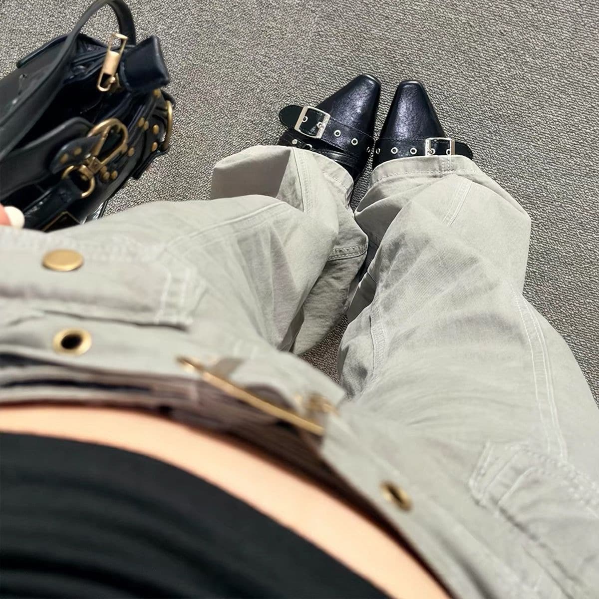 아메리칸 높음 거리 기타 주머니 기능 바람 워크웨어 팬츠 아이들 여름 핫걸 디자인 센스 회색 슬림해 보이는 바닥 청소 긴 바지 이미지 5