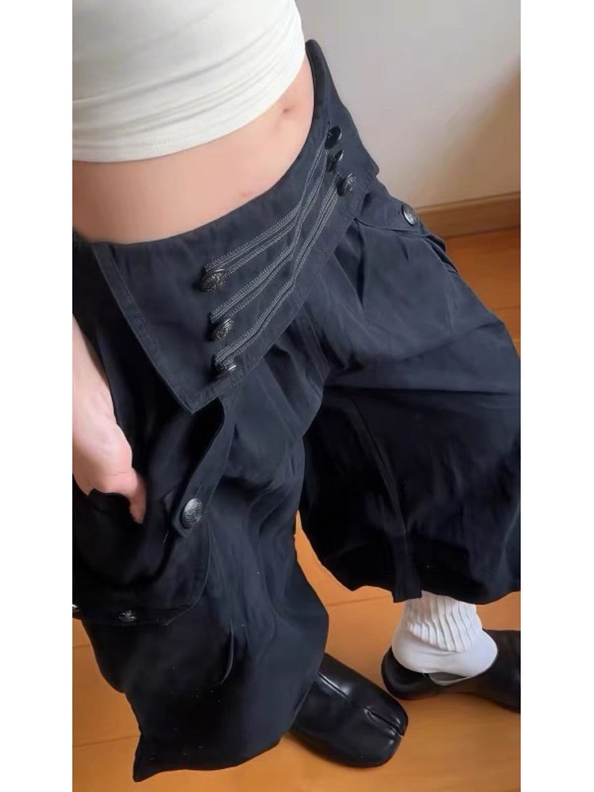 아메리칸 레트로 궁정 바람 검정색 고대 조기 7부 바지 여성 여름 디자인 센스 작은 대중 루즈핏 반바지 워크웨어 바지 상세 이미지 3