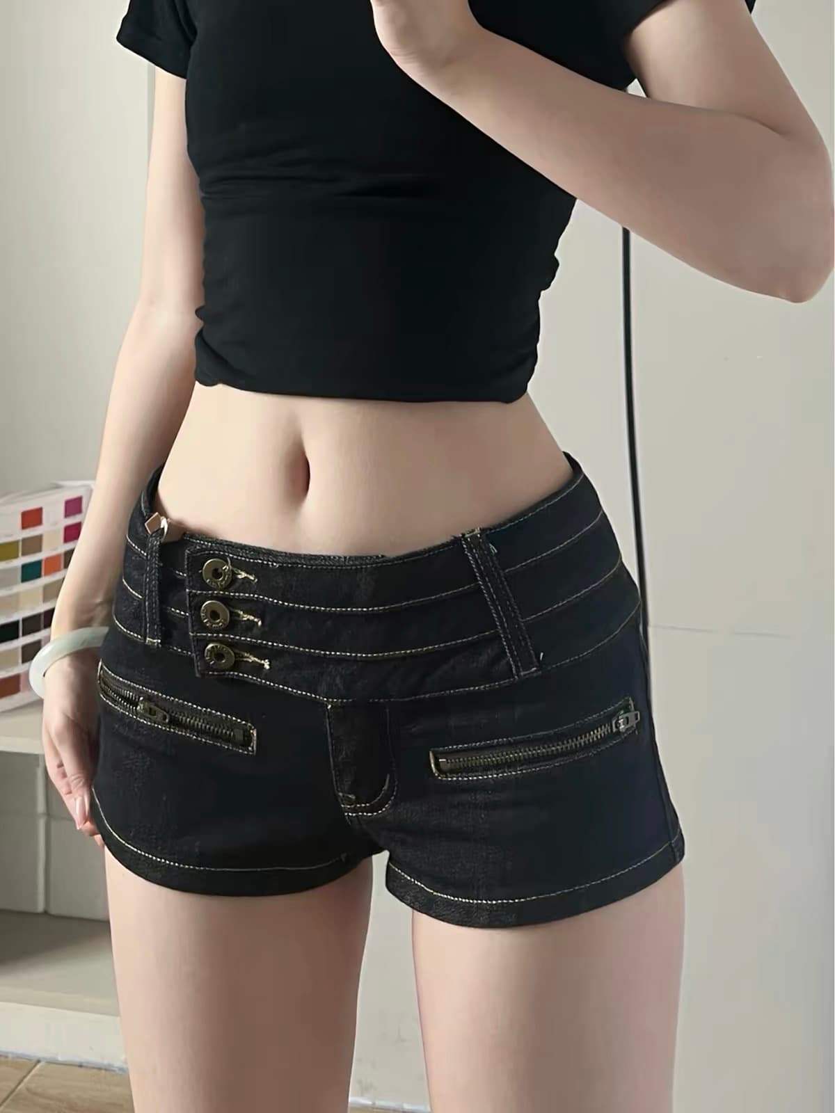 아메리칸 레트로 검정색 청바지 여성 2026 와이드 허리 머리 기타 원천 징수 선 장식 주머니 몸매 가꾸기 타이트 스커트 초단바지 상세 이미지 1