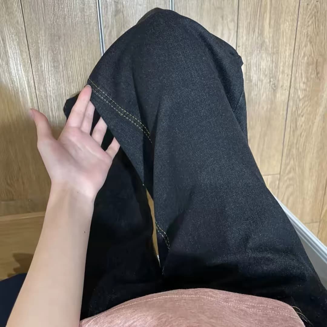 아메리칸 레트로 패치워크 넓은 다리 청바지 여성 핫걸 허리밴드 루즈핏 아니요 막대기 다리 마이크로 나팔 긴 바지 이미지 5