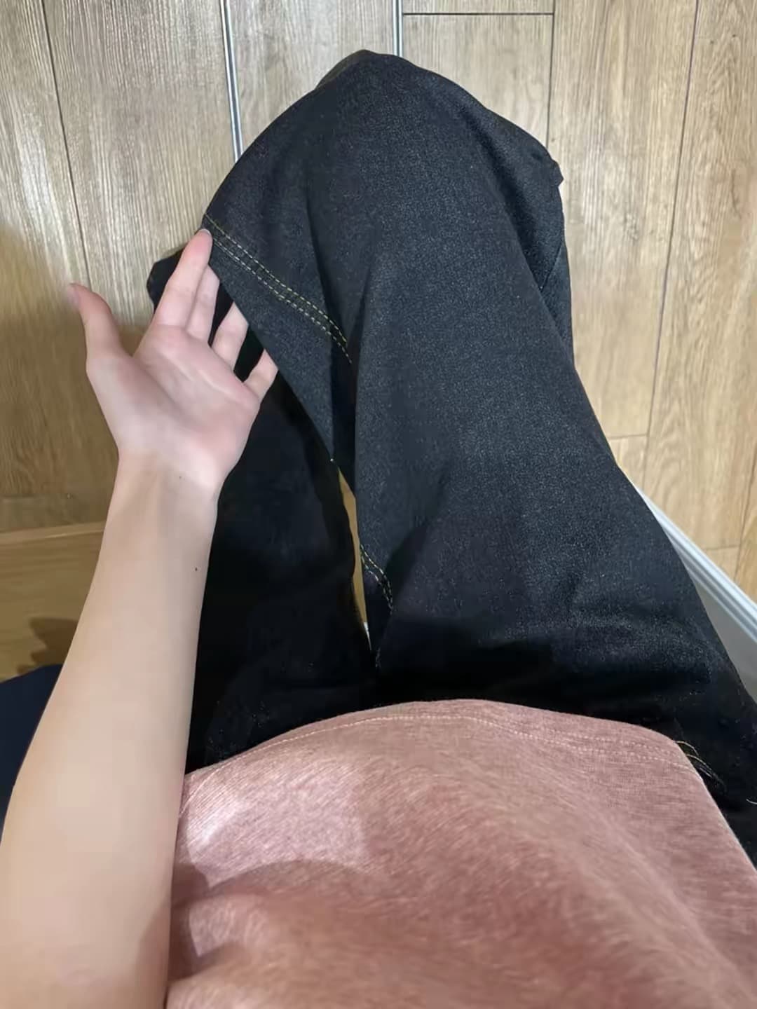 아메리칸 레트로 패치워크 넓은 다리 청바지 여성 핫걸 허리밴드 루즈핏 아니요 막대기 다리 마이크로 나팔 긴 바지 상세 이미지 5