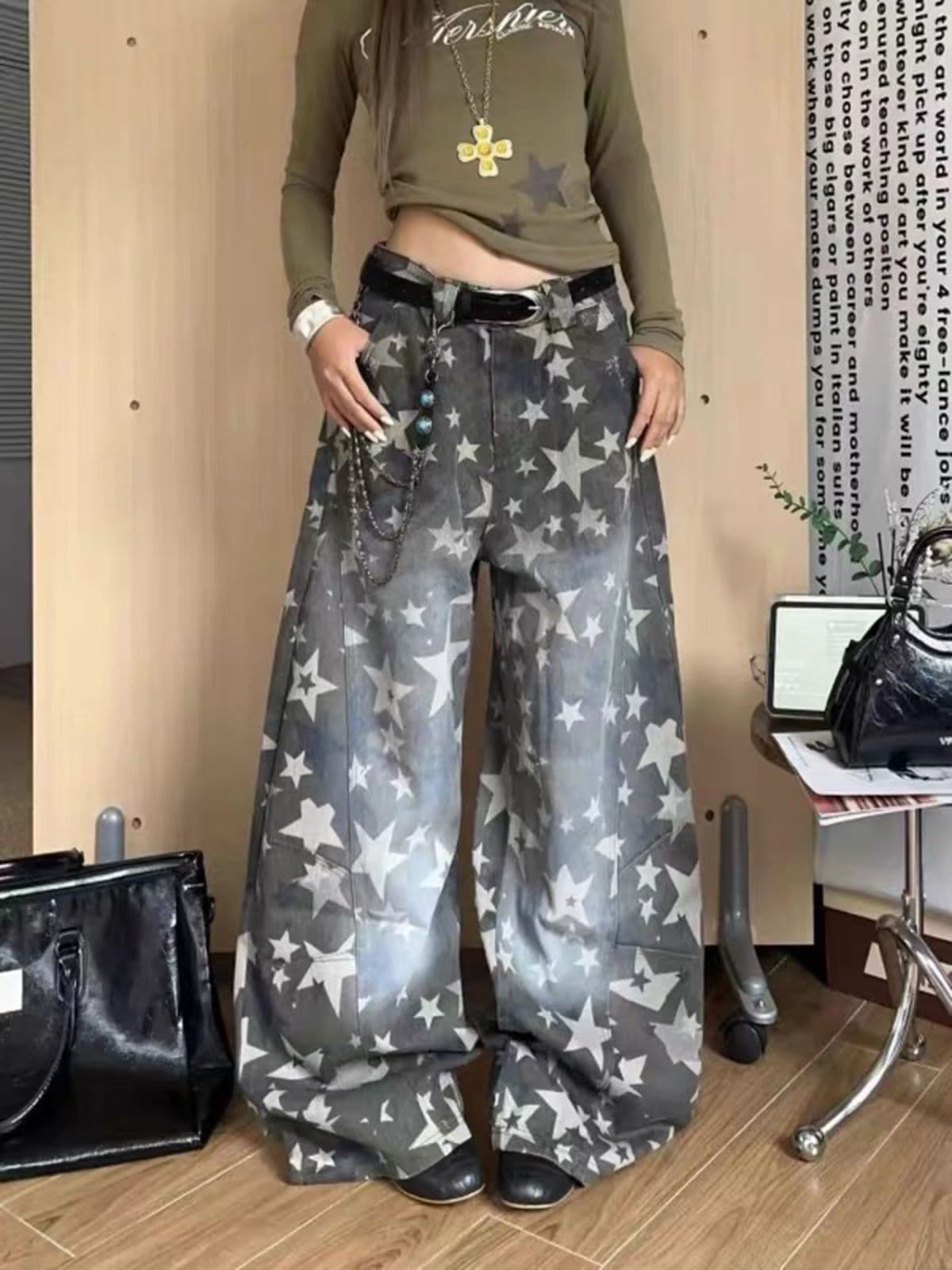 아메리칸 별 전체 인쇄 그라데이션 카모플라주 워크웨어 팬츠 남녀 루즈핏 캐주얼 다용도 넓은 다리 길이 바지 상세 이미지 2
