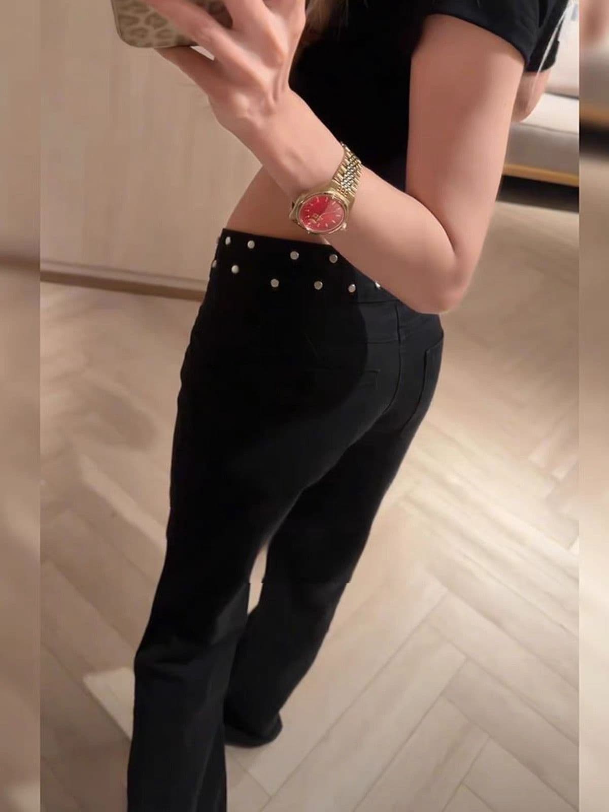 아메리칸 레트로 핫걸 디자인 센스 검정색 징 마 오래된 워싱 청바지 아이들 가을 넓은 다리 루즈핏 바닥 청소 바지 상세 이미지 2
