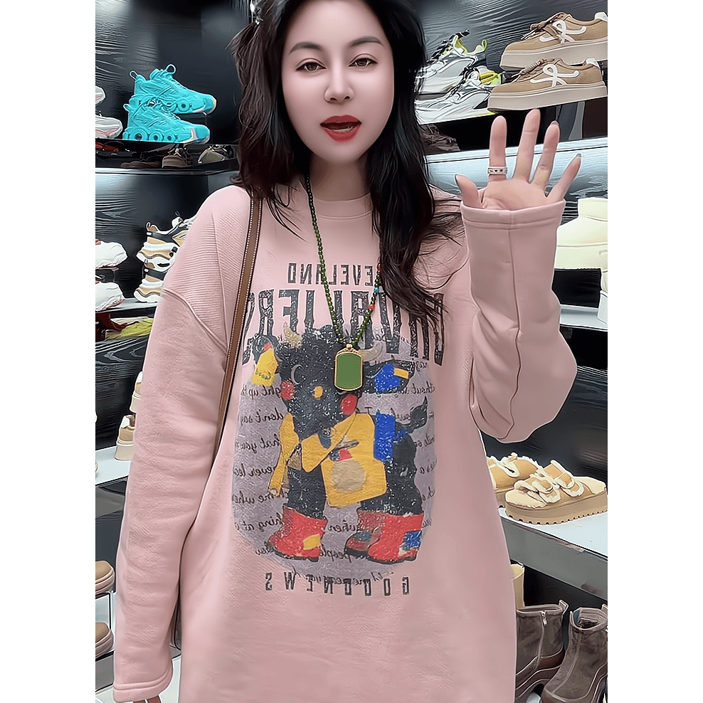 2026 봄 새로운 한 부서 캐주얼 달콤한 스타일 긴팔 티셔츠 여성 루즈핏 라운드 넥 작은 대중 디자인 다용도 맨위 상세 이미지 2