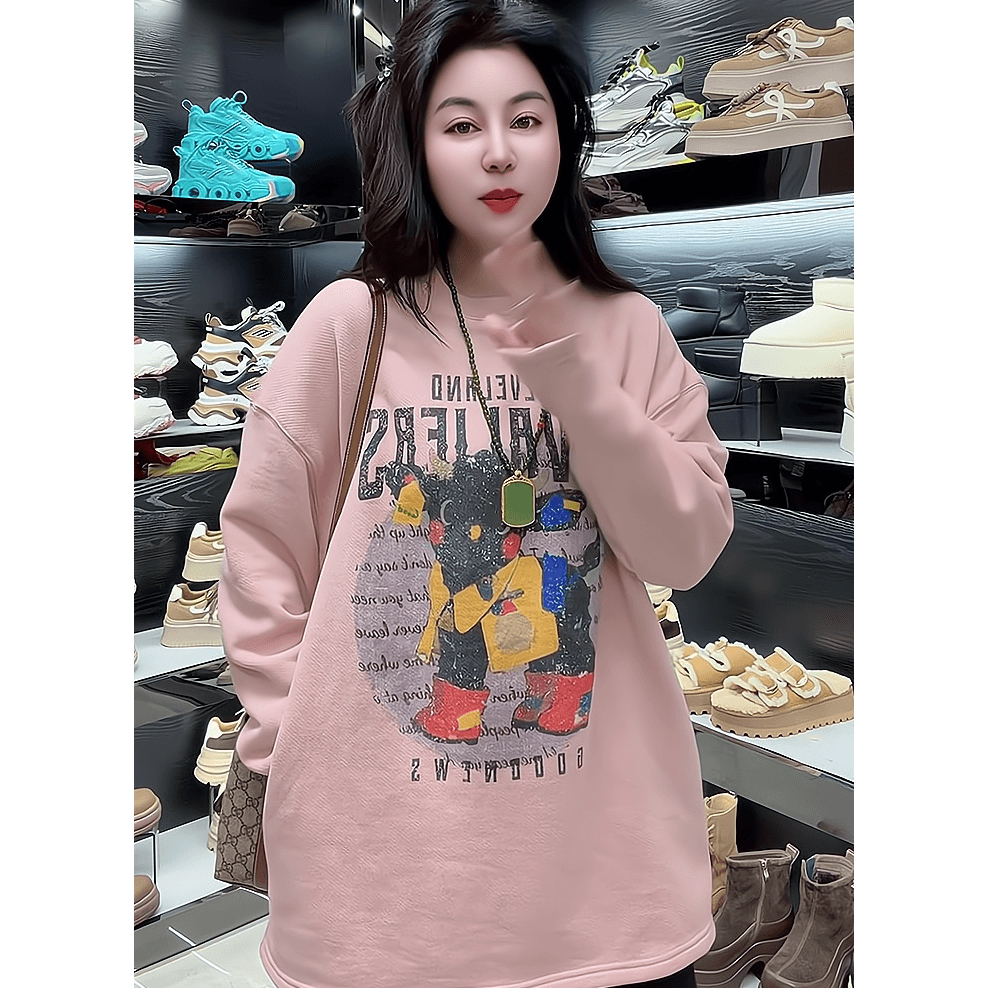 2026 봄 새로운 한 부서 캐주얼 달콤한 스타일 긴팔 티셔츠 여성 루즈핏 라운드 넥 작은 대중 디자인 다용도 맨위 상세 이미지 3